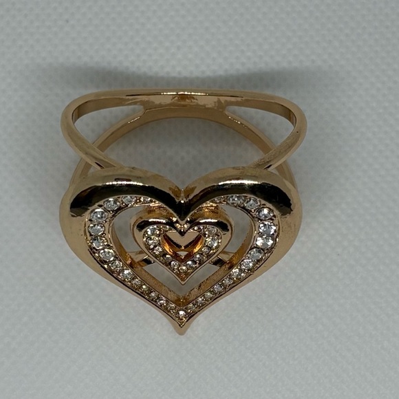 Glam Gold Tone Pave Crystal Double Heart Scarf Slide Ring Clip - Picture 3 of 15
